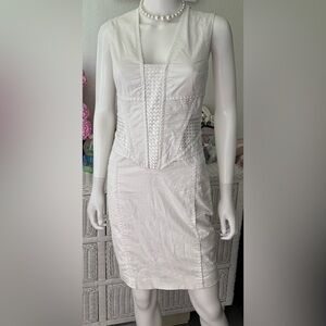 Bebe Bodycon dress Vintage Y2K Embroidered Cotton Sleeveless white color Size 4
